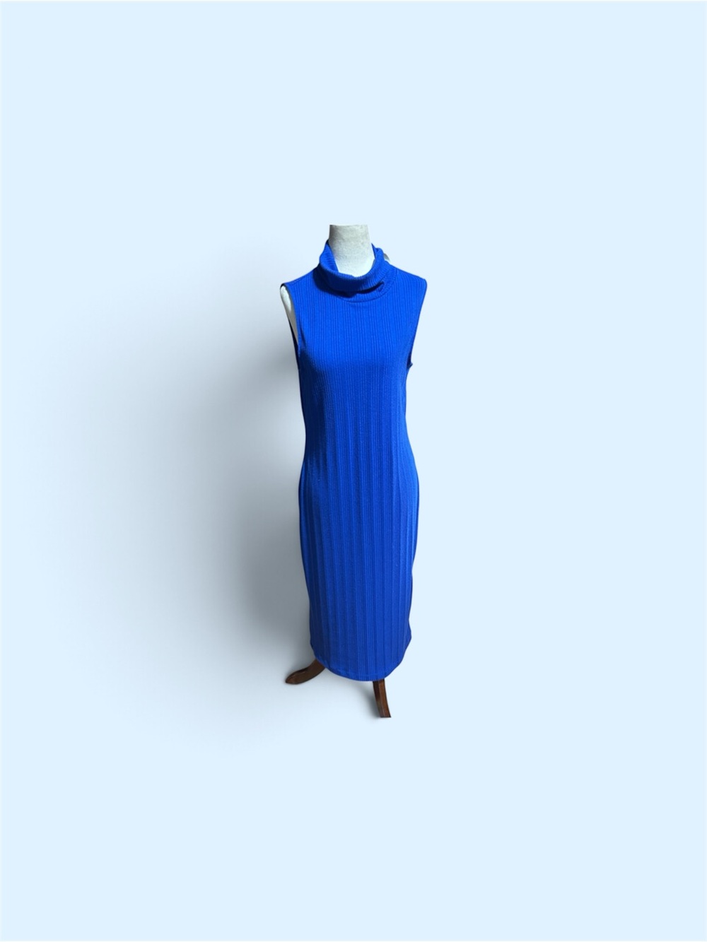 Nine West Sleeveless Ribbed Turtleneck Midi Dress in Royal Blue